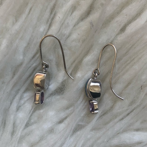 Sterling Silver Opal & Amethyst Southwestern Drop Earrings NWT 1.25” - Picture 4 of 7